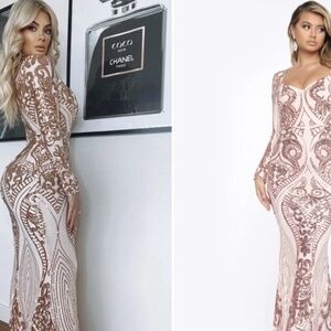 Everyday is a Holiday Dress Queen Vibes Rose Gold prom dress Patterned Sequin